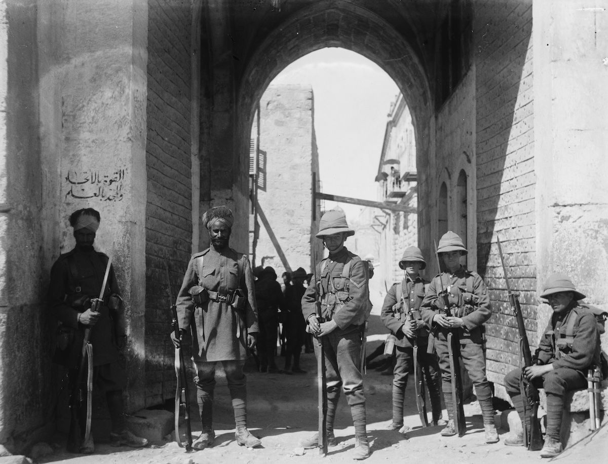 British and Indian troops at the Lions’ Gate, Jerusalem’s Old City, 4 April 1920. Courtesy Library of Congress/G. Eric and Edith Matson Photograph Collection. Public Domain. British and Indian troops at the Lions’ Gate, Jerusalem’s Old City, 4 April 1920. Courtesy Library of Congress/G. Eric and Edith Matson Photograph Collection. Public Domain.