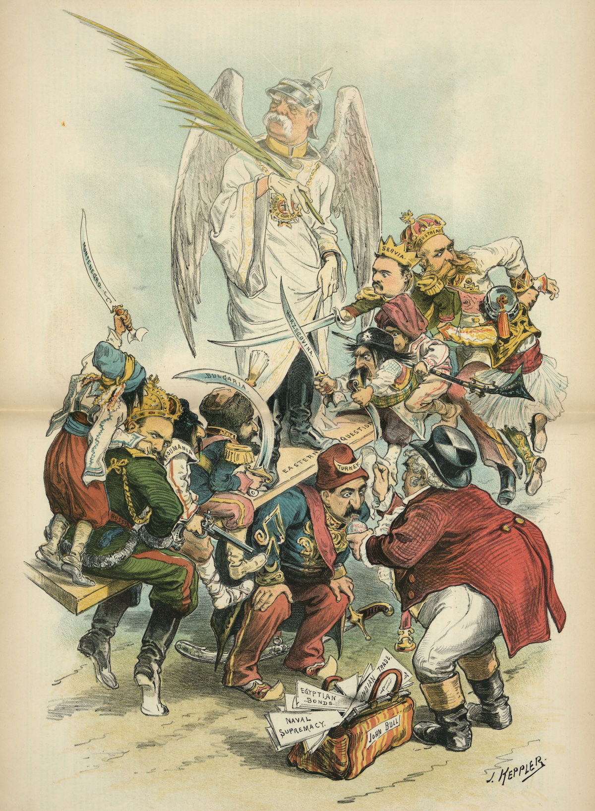 Otto von Bismarck on a seesaw balancing global powers, by Joseph Ferdinand Keppler, 1886. Library of Congress. Public Domain. Otto von Bismarck on a seesaw balancing global powers, by Joseph Ferdinand Keppler, 1886. Library of Congress. Public Domain.