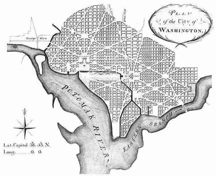 Andrew Ellicott's 1792 revision of L'Enfant's plan of 1791–1792 for the Federal City, later Washington City, District of Columbia. Andrew Ellicott's 1792 revision of L'Enfant's plan of 1791–1792 for the Federal City, later Washington City, District of Columbia.